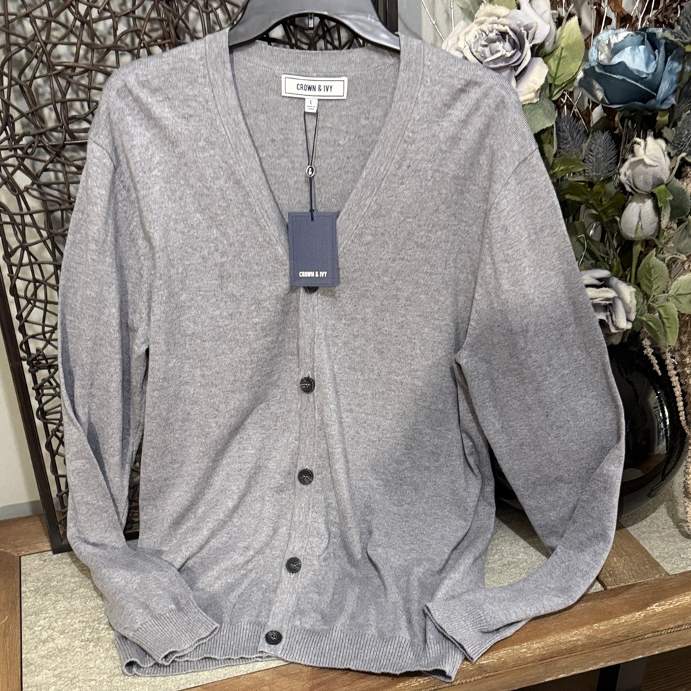 Cotton & Cashmere Gray Cardigan Mens Large NWT